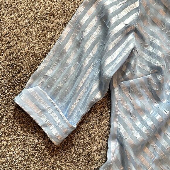VTG DRESSBARN Sheer Striped 3/4 Sleeve Button Down Size L Indie Eclectic Hipster - Picture 4 of 9